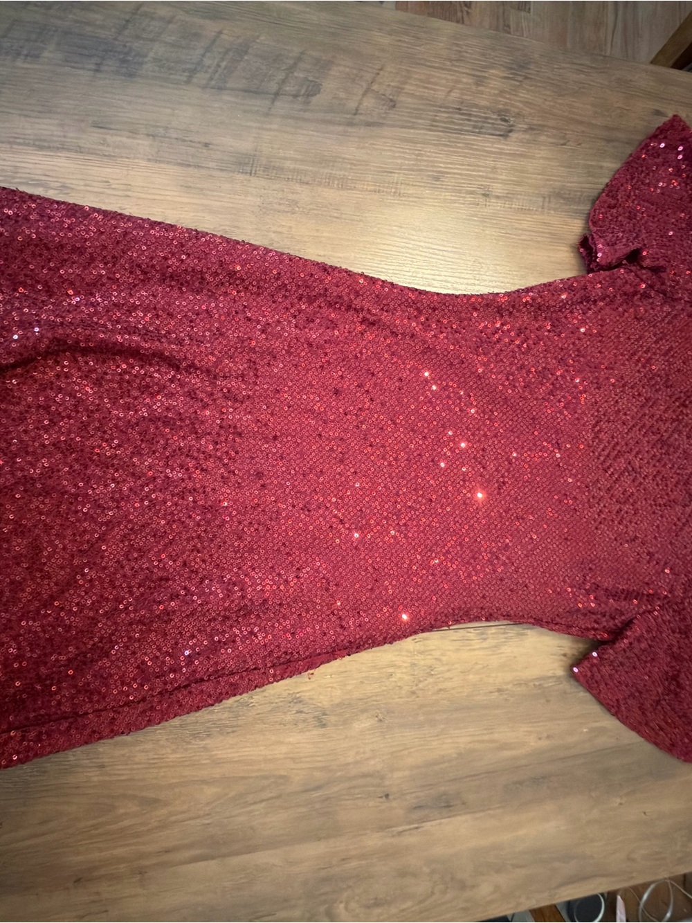 Astr Red Sequin Short Sleeve Prom Dress